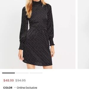 Loft Dotted Smocked Flare Dress Size 10